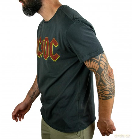 AC/DC: Logo Amplified Vintage Charcoal Small T Shirt