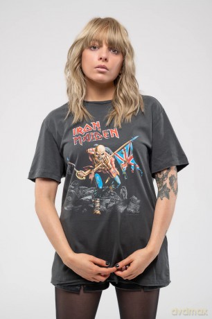 Iron Maiden: 80S Tour Amplified Vintage Charcoal Small T Shirt