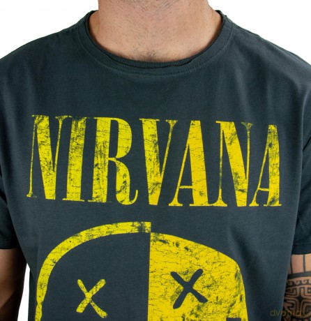 Nirvana: Spiced Smiley Amplified Vintage Charcoal Large T Shirt