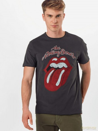 The Rolling Stones: Vintage Tongue Amplified Vintage Charcoal Medium T Shirt
