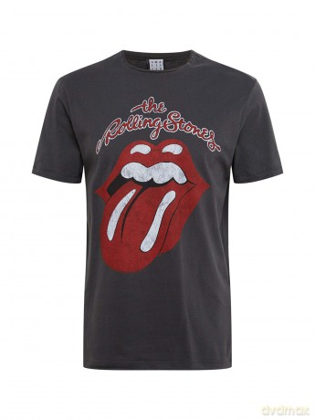 The Rolling Stones: Vintage Tongue Amplified Vintage Charcoal Small T Shirt