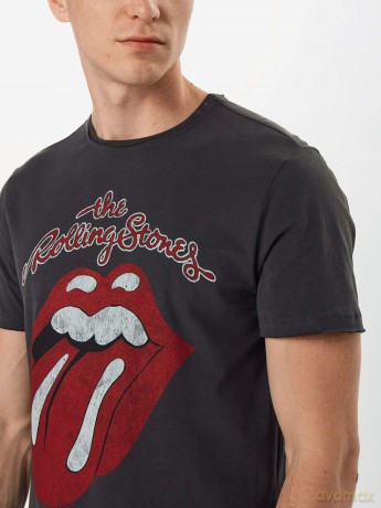The Rolling Stones: Vintage Tongue Amplified Vintage Charcoal Small T Shirt