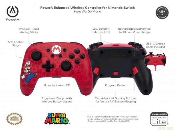 PowerA PowerA Enhanced Wireless Controller for Nintendo Switch - Here We Go Mario