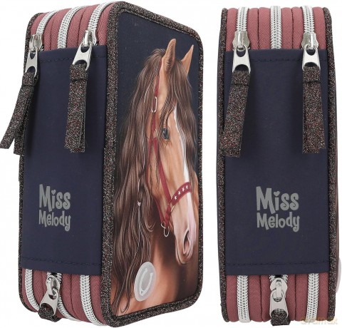 Piórnik 3-komorowy z wyposażeniem LED Miss Melody Glitter Horse 13190A