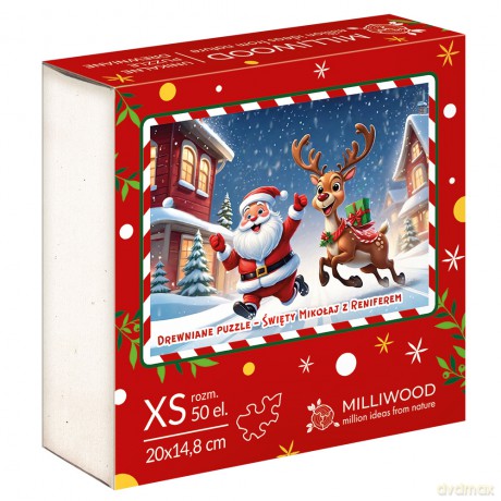 Puzzle drewniane Święty Mikołaj z Reniferem [PUZZLE]