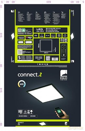 EGLO - Salobrena-Z panel black 59.5x59.5 - TW - Zigbee, Bluetooth