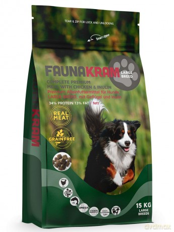 Faunakram - 15 kg. Large breed REAL MEAT, GF Chicken, Grain Free- (10108)