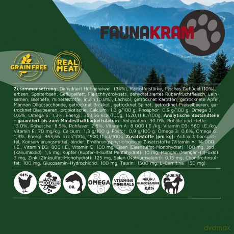 Faunakram - 15 kg. Large breed REAL MEAT, GF Chicken, Grain Free- (10108)