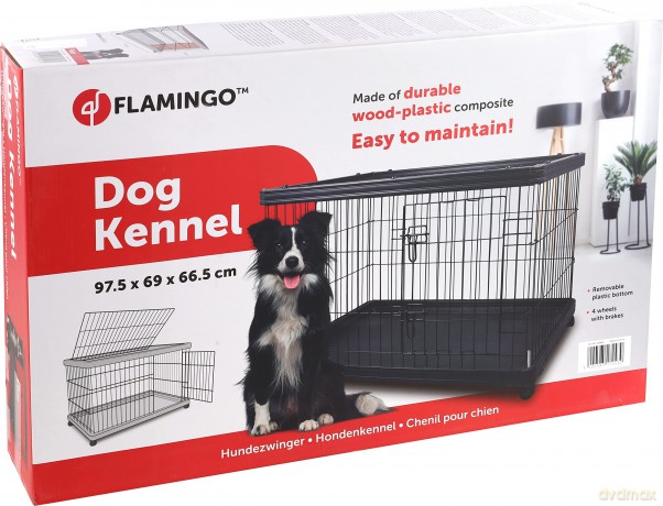 FLAMINGO - Dogkennel on Wheels Pasy - Black - 97,5 x 66.5 x 69cm