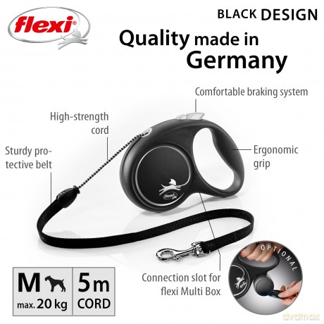 FLEXI - Black Design M 5M Cord Black Max 20Kg