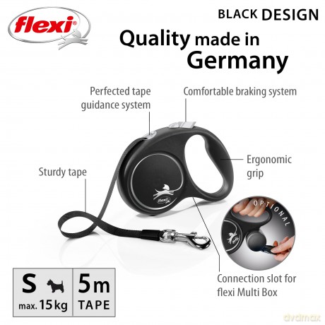 FLEXI - Black Design S 5M Tape Black Max 15Kg
