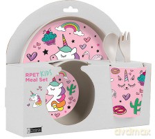 I-Drink - RPET Kids Set with Cup, Bowl, Dish and Cutlery - UNICORN (ID5301A)