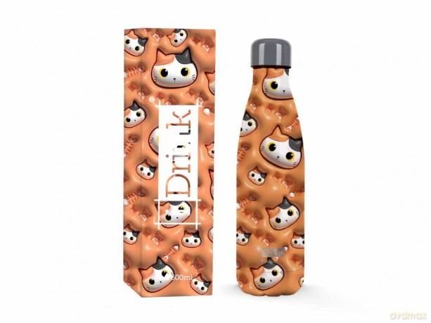 I-Drink - Thermal Bottle 500 ml - ORANGE CAT 3D (ID0452)