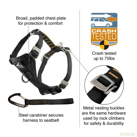 KURGO - Tru-Fit Smart Harness w/ Seatbelt Tether l Black - (604.1224