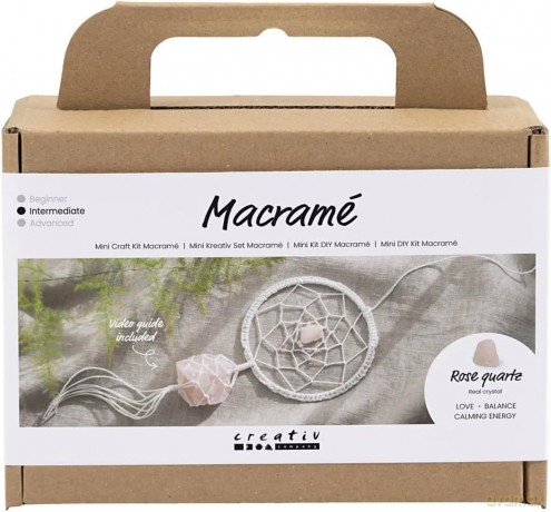 Zestaw do robienia makramy łapacz snów z naturalnym różowym kwarcem 10cm