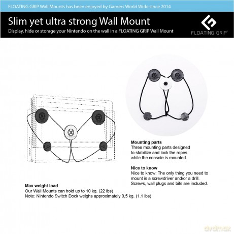 Nintendo Switch dock wall mount by FLOATING GRIPÂŽ, Black