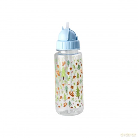Rice - Plastic Kids Drinking Bottle with Happy Forest Print - Blue - 500 ml