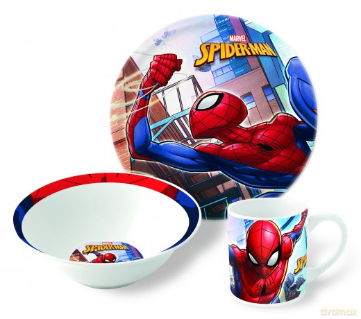 STOR - 3-częściowy zestaw - Spiderman miska deserowa + talerzyk + kubek