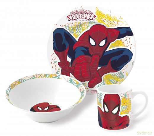 STOR - 3-częściowy zestaw - Spiderman miska deserowa + talerzyk + kubek