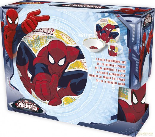 STOR - 3-częściowy zestaw - Spiderman miska deserowa + talerzyk + kubek