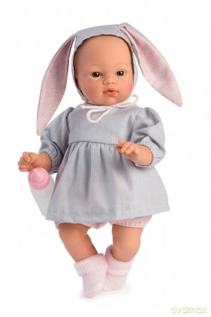 Asi - Koke doll in gray dress with a hood with rabbit ears