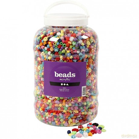 Bucket of Plastic Beads - Size 6-20 mm - Hole Size 1 - 5-6 mm - 3000 g - 5700ml - Approx. 8100 pcs (61805)