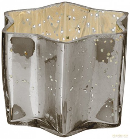 Insideretail Mercury Glass star Tea Light Holders with Distressed Gun Foill Set of 12