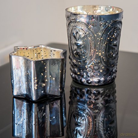 Insideretail Mercury Glass star Tea Light Holders with Distressed Gun Foill Set of 12