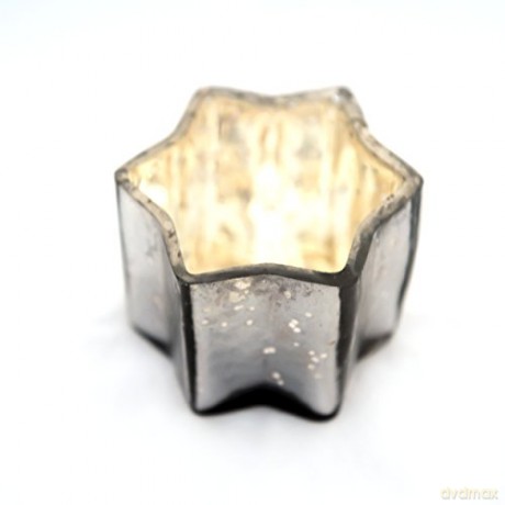 Insideretail Mercury Glass star Tea Light Holders with Distressed Gun Foill Set of 12