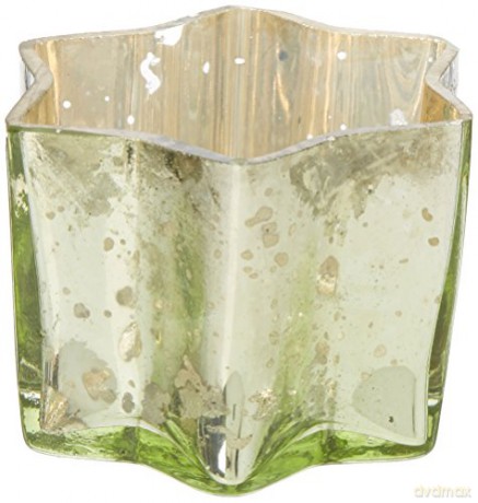 Insideretail Mercury Glass star Tea Light Holders with Distressed Light Green Foill Set of 6
