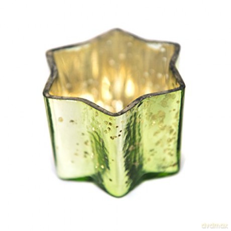 Insideretail Mercury Glass star Tea Light Holders with Distressed Light Green Foill Set of 6