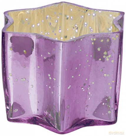 Insideretail Mercury Glass star Tea Light Holders with Distressed Purple Foill Set of 12