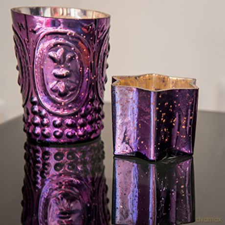 Insideretail Mercury Glass star Tea Light Holders with Distressed Purple Foill Set of 12