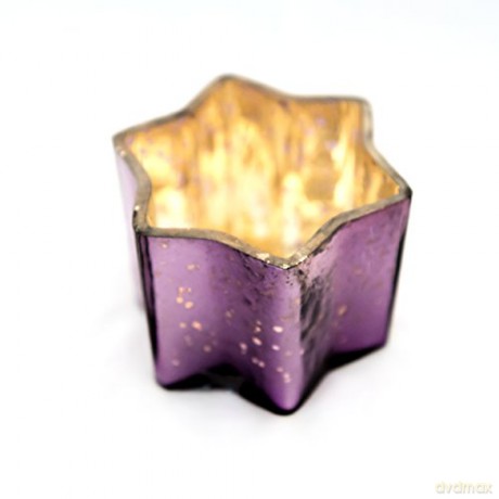 Insideretail Mercury Glass star Tea Light Holders with Distressed Purple Foill Set of 12