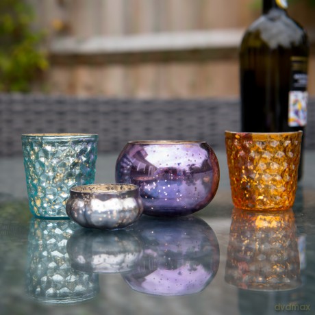 Insideretail Mercury Glass with Antique finish Roung Glass Votives-Purple 6 x 6 cm, Set of 12