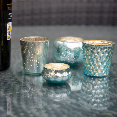 Insideretail-holder Lumini With Vertical Vintage Effect In Glass Color: Blue 7 Cm Pack Of 48