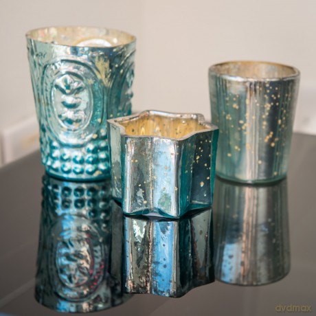 Insideretail-holder Lumini With Vertical Vintage Effect In Glass Color: Blue 7 Cm Pack Of 48