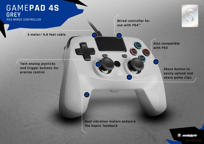 SnakeByte Game:Pad 4S Wired Gaming Controller (Black) [GRA PS4]