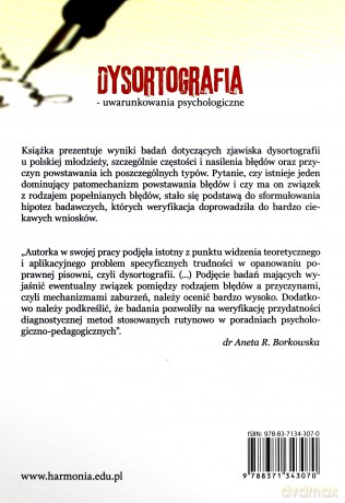 Dysortografia - uwarunkowania psychologiczne [KSIĄŻKA]