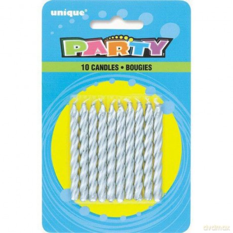 Unique Party Silver Twist Birthday Candles, Pack of 10