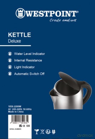 Westpoint 1.7L Deluxe Kettle 1850-2200W (Stainless Steel & Black) (brytyjska wtyczka)