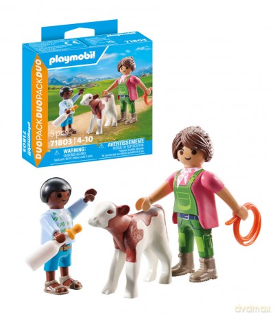 PLAYMOBIL Gospodyni wiejska z dzieckiem i cielakiem (71803)