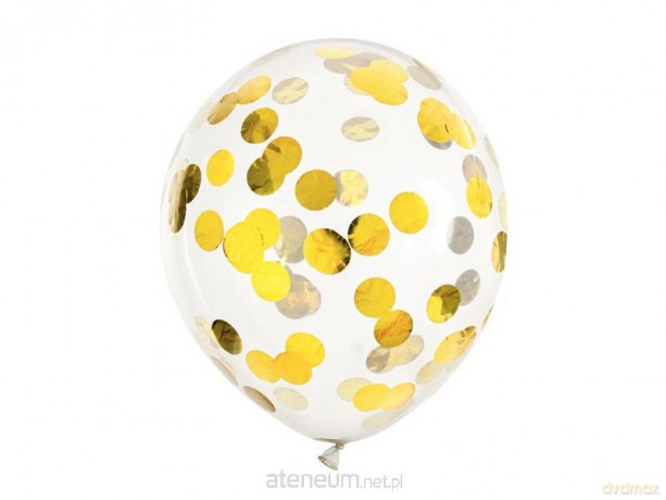 Balony z konfetti kółka złoty 30cm 6szt