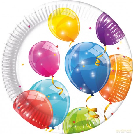 Talerzyki papierowe Sparkling Balloons 23cm 8szt