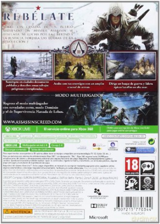 Assassin's Creed III (3) (Xbox One Compatible) (Spanish Box) [GRA XBOX360]