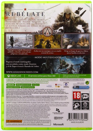 Assassin's Creed III (3) (Xbox One Compatible) (Spanish Box) [GRA XBOX360]