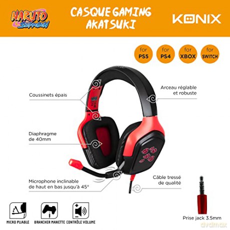 Konix Naruto Akatsuki Gaming Headset (Black/Red)