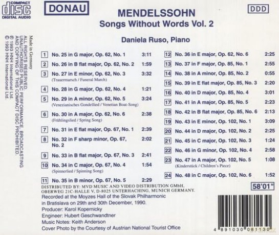 Mendelssohn: Lieder Ohne Worte vol.2 [CD]