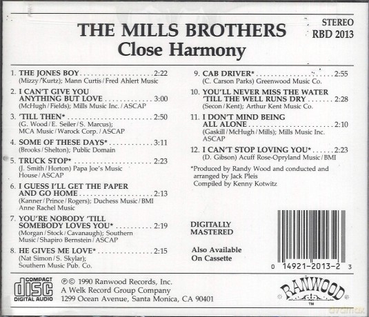 The Mills Brothers: Close Harmony [CD]