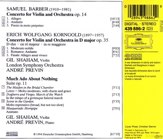 Shaham/Lso/Previn: Barber/Korngold: Violin Ctos.+ [CD]